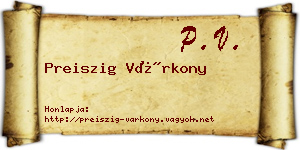 Preiszig Várkony névjegykártya
